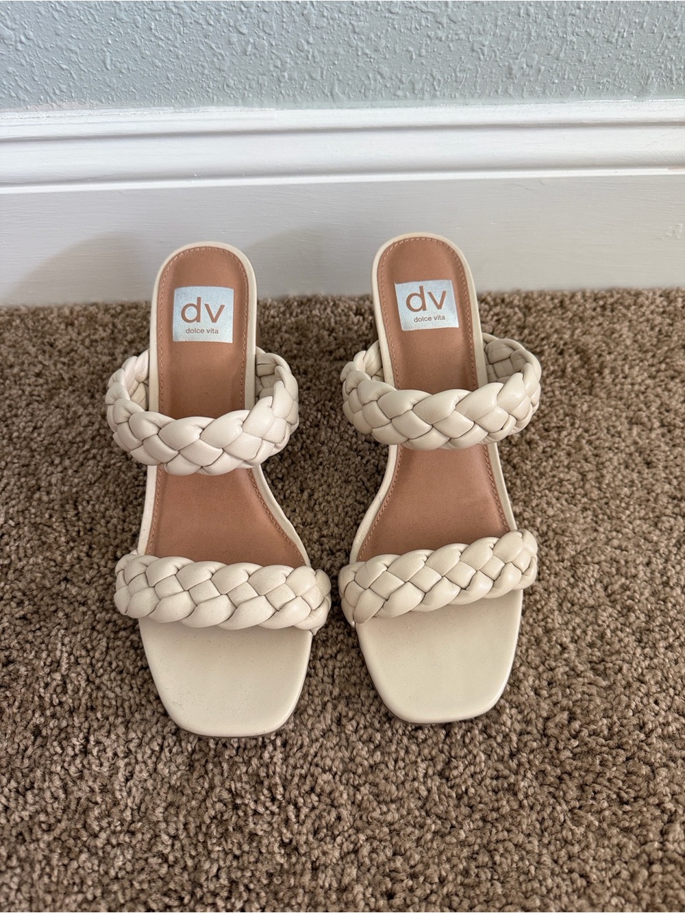 Dolce Vita Ivory Braided Double-Strap Heeled Sandals
